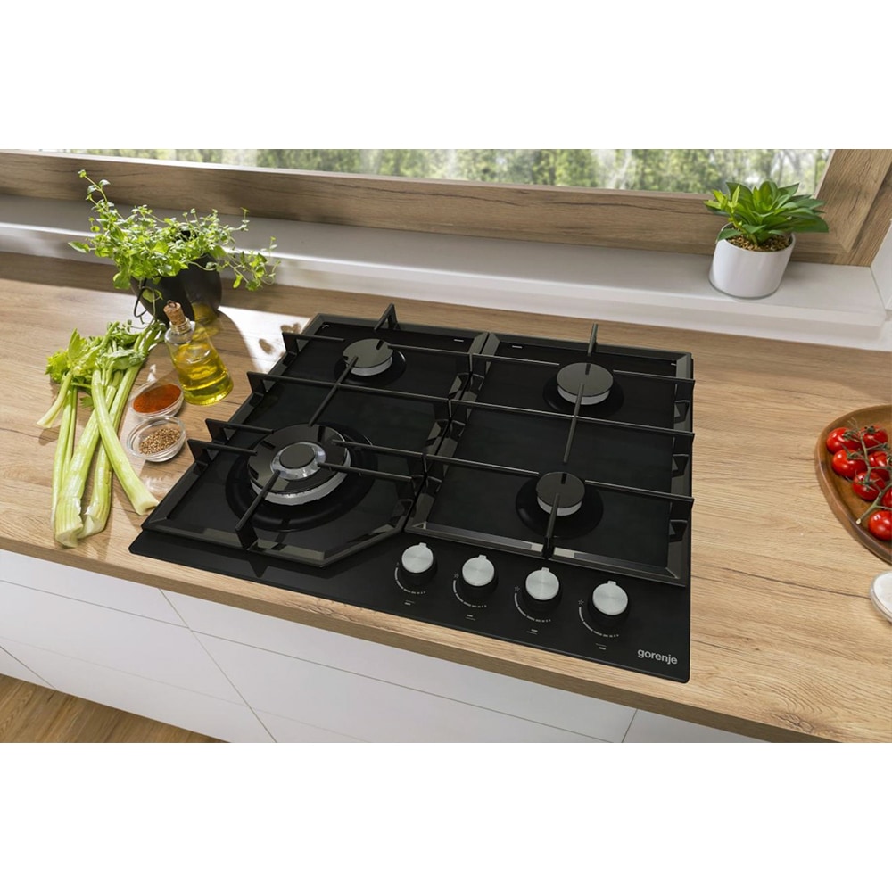 Plita incorporabila GORENJE GTW641KB, Gaz, 4 arzatoare, Wok, negru