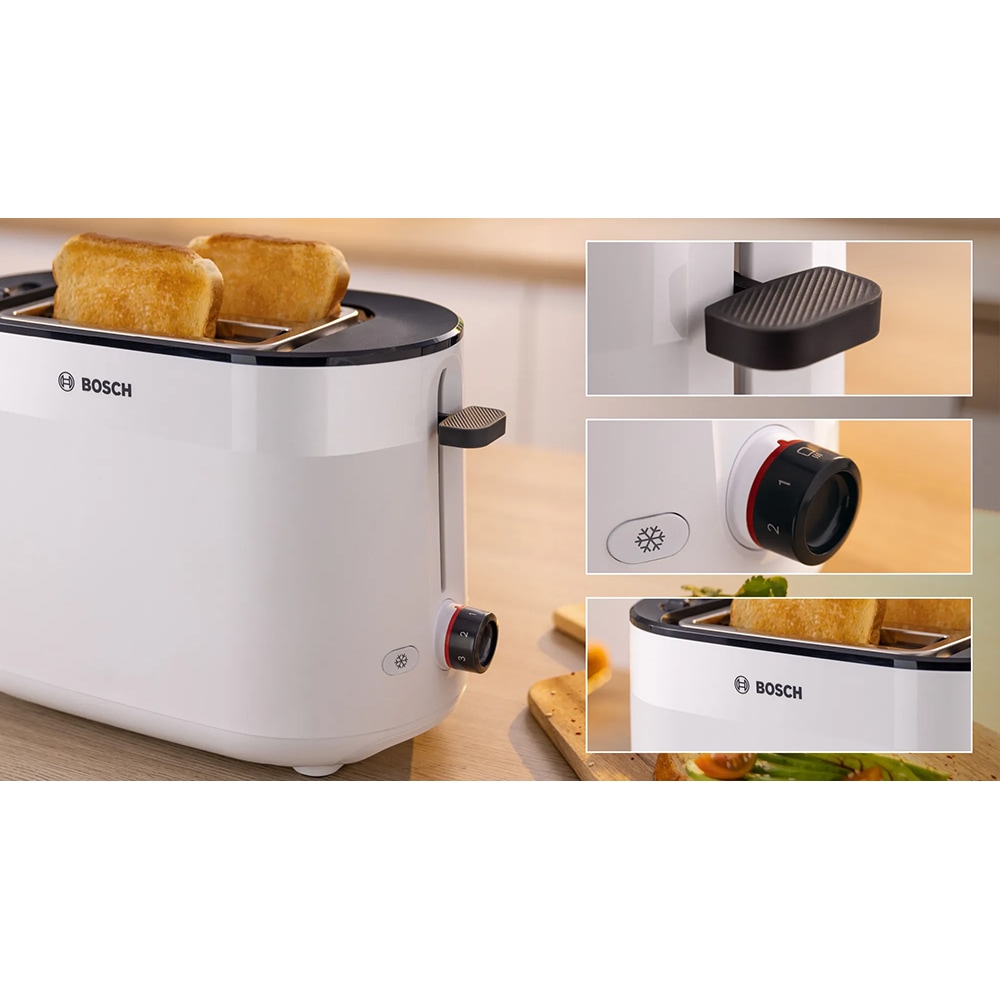 Prajitor de paine BOSCH MyMoment TAT2M121, 2 felii, 950W, alb-negru
