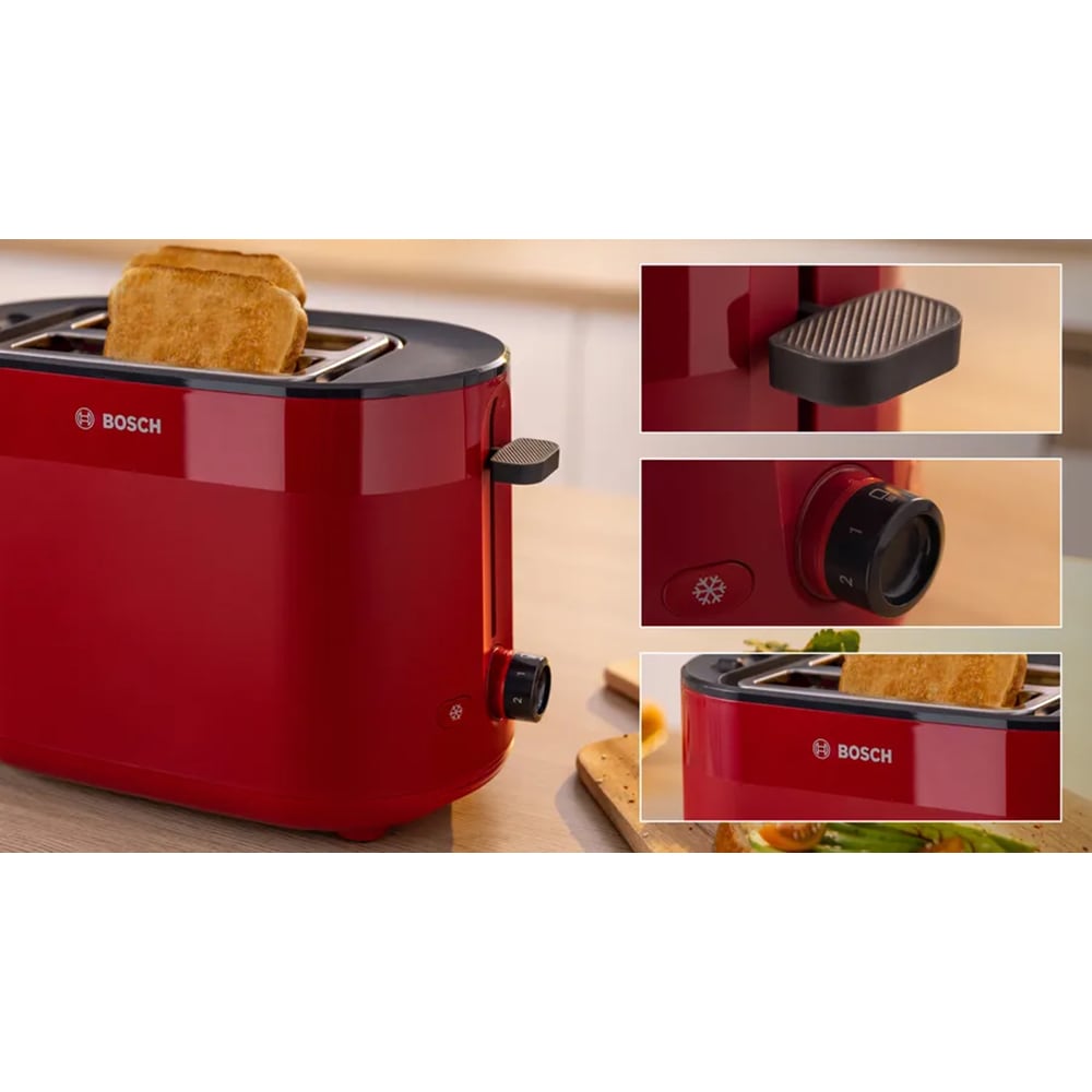 Prajitor de paine BOSCH MyMoment TAT2M124, 2 felii, 950W, rosu-gri inchis
