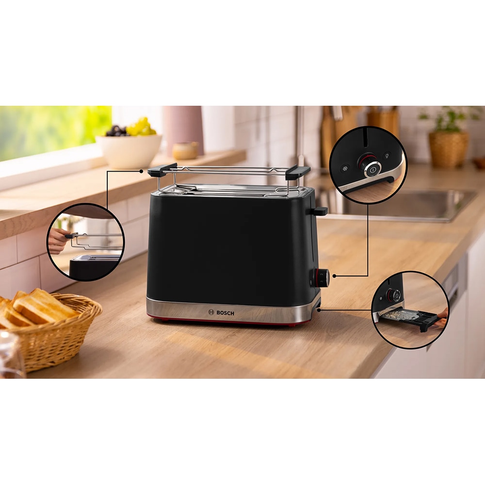 Prajitor de paine BOSCH MyMoment TAT4M223, 2 felii, 950W, negru-argintiu