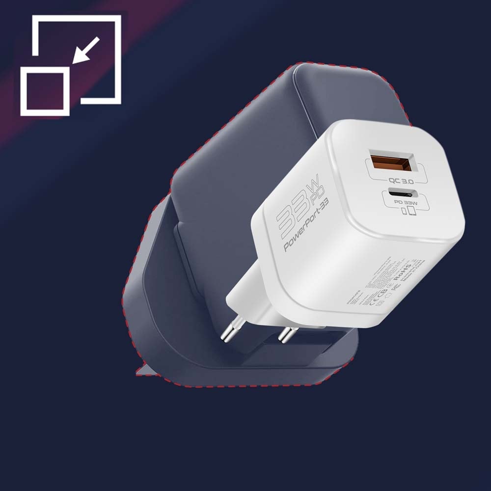 Incarcator retea PROMATE PowerPort-33, USB-C, GaN Fast Charging, Power Delivery (PD) 33W, alb
