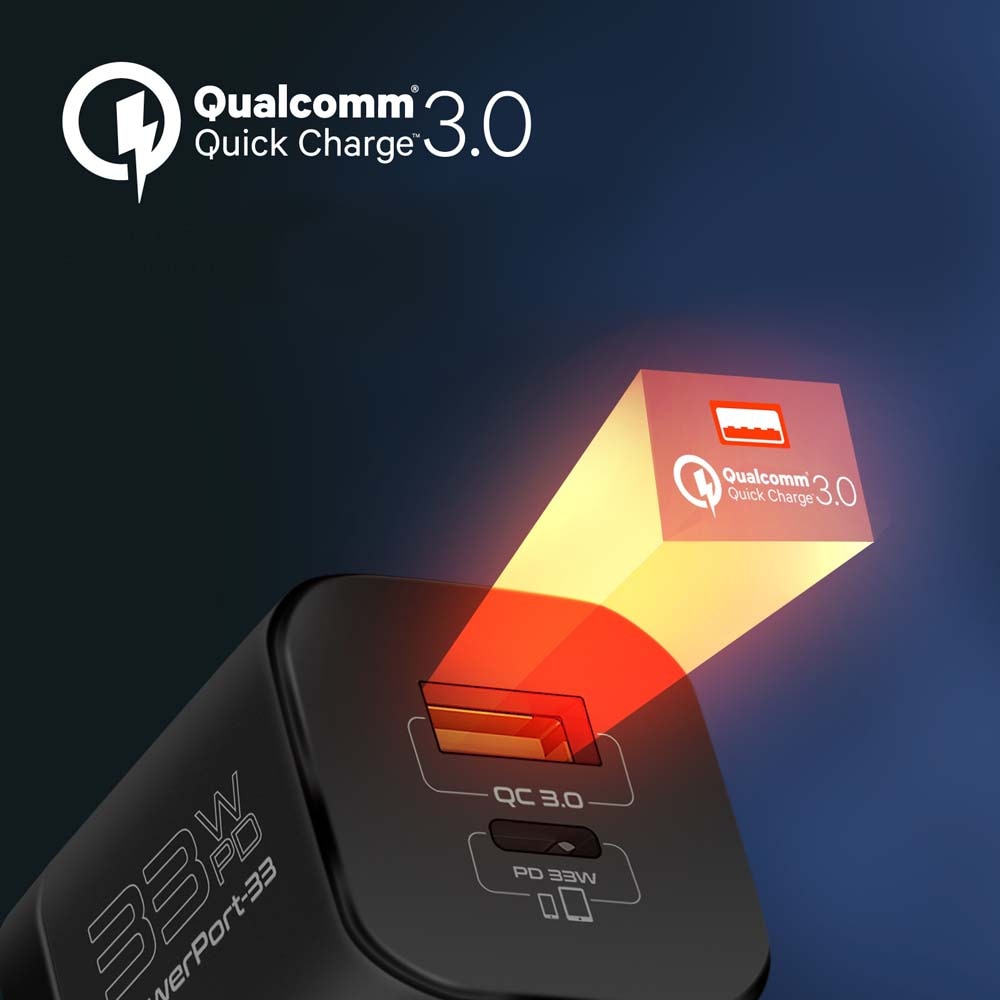 Incarcator retea PROMATE PowerPort-33, USB-C, GaN Fast Charging, Power Delivery (PD) 33W, negru