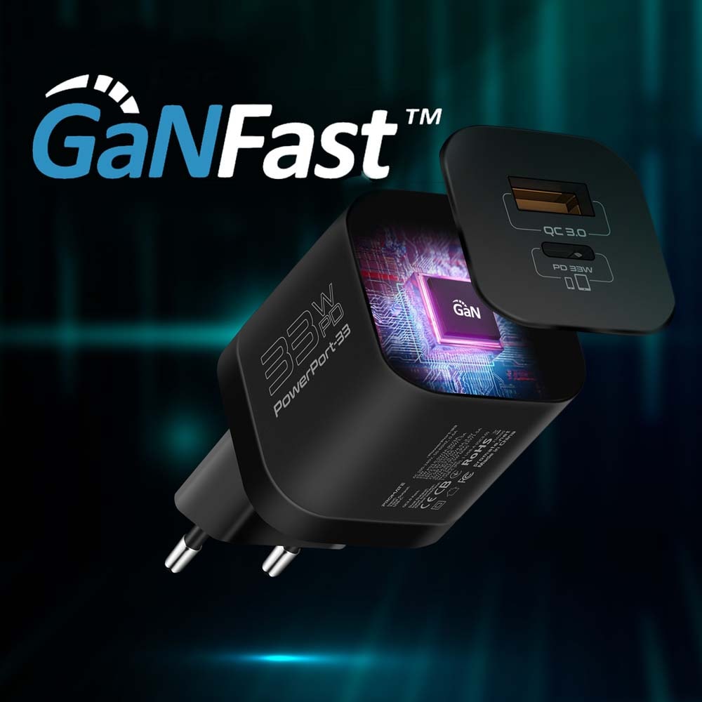 Incarcator retea PROMATE PowerPort-33, USB-C, GaN Fast Charging, Power Delivery (PD) 33W, negru