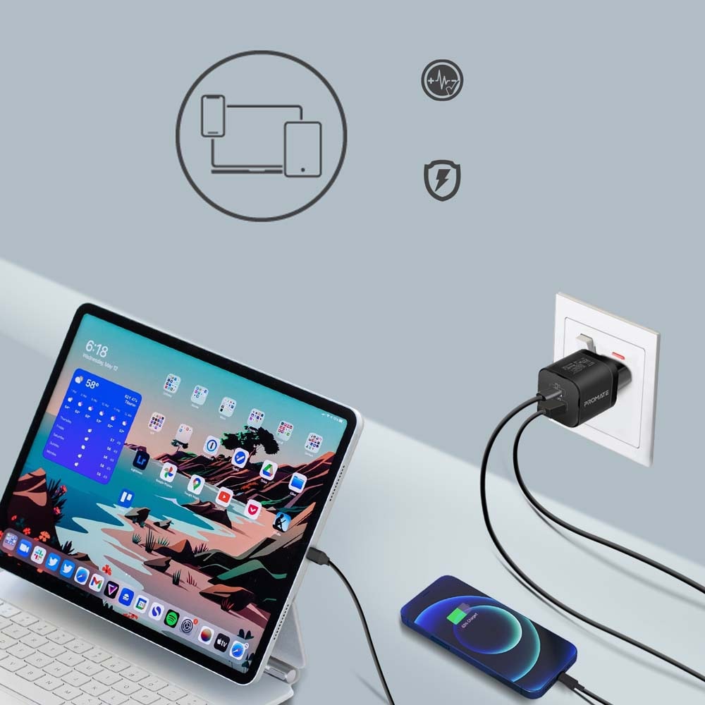 Incarcator retea PROMATE PowerPort-33, USB-C, GaN Fast Charging, Power Delivery (PD) 33W, negru