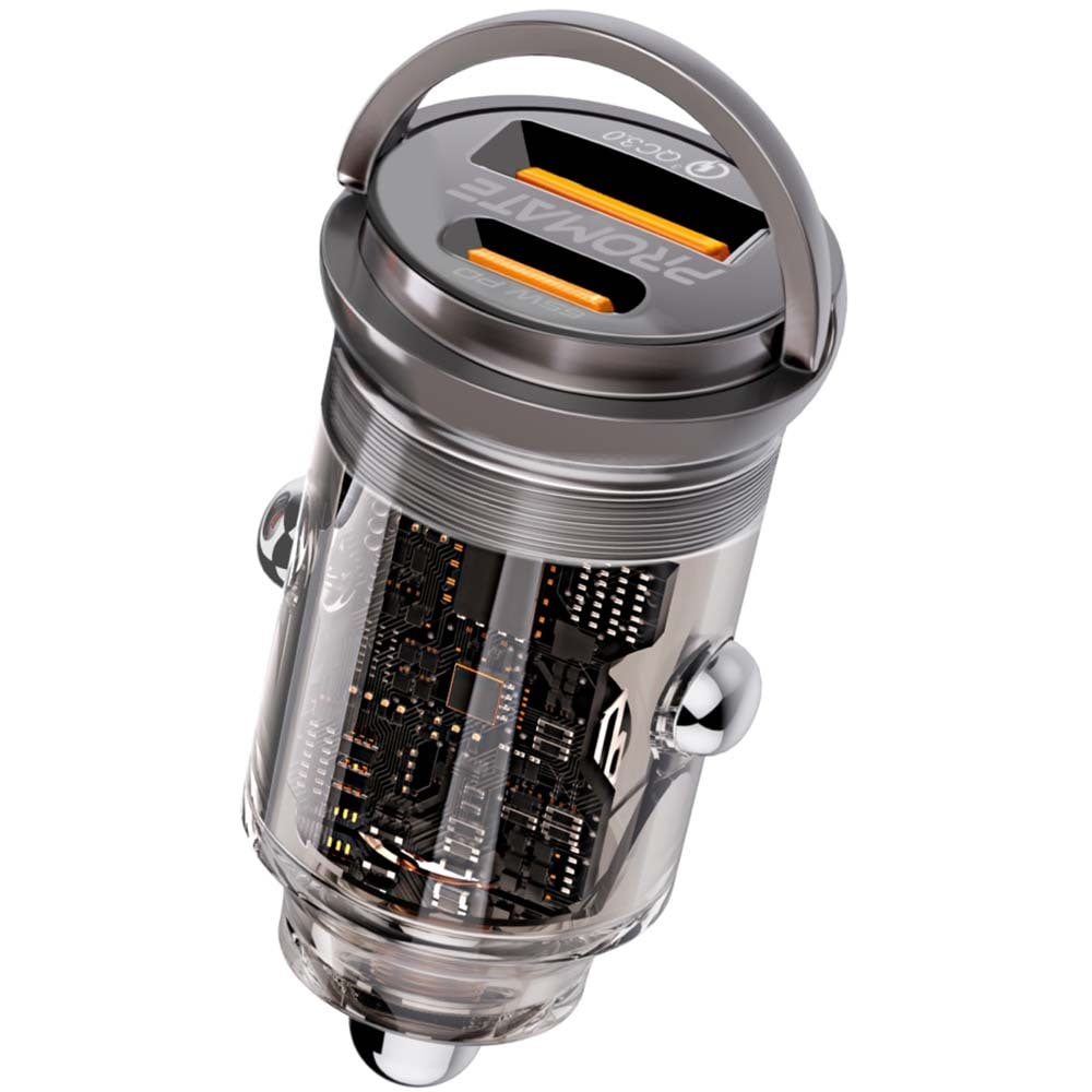 Incarcator auto PROMATE TransDrive-65W, 1xUSB-C Power Delivery 65W, 1xUSB-A Quick Charge 18W, negru