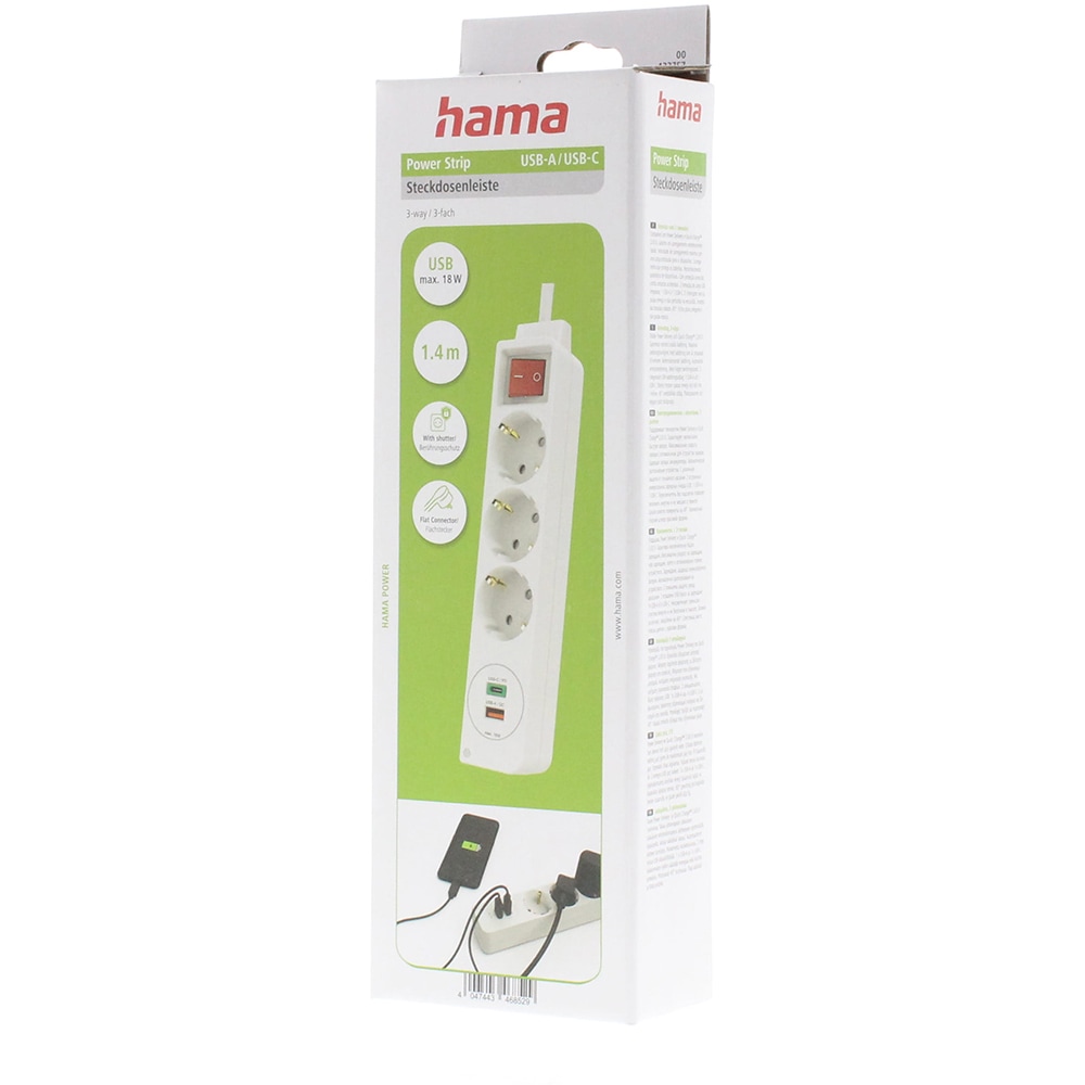 Prelungitor HAMA 133757, 3 prize Schuko, 1.4m, intrerupator, alb