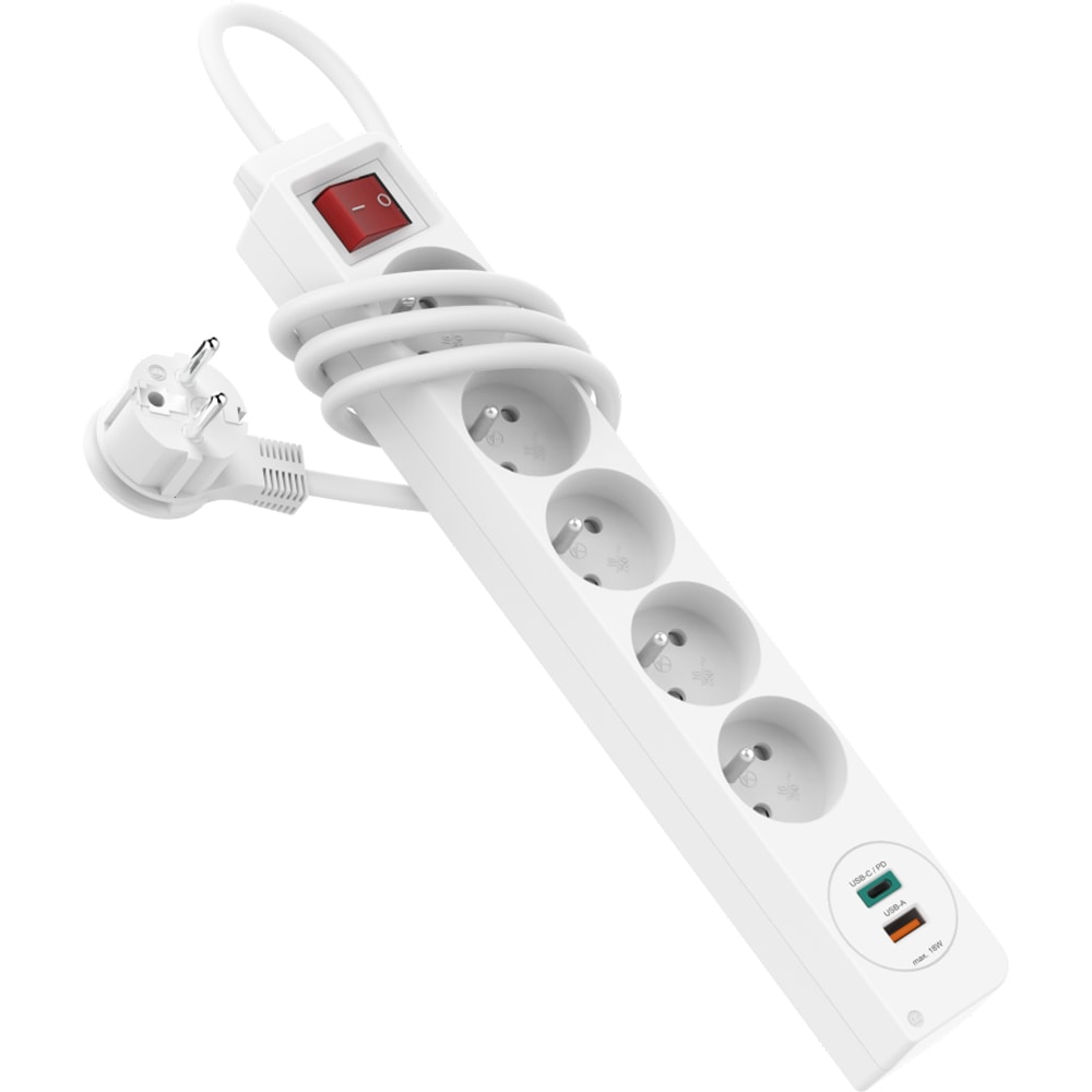Prelungitor HAMA 133758, 5 prize Schuko, 1.4m, intrerupator, alb