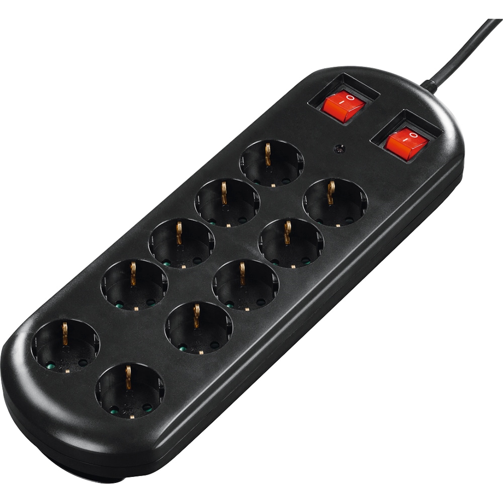 Prelungitor HAMA 137253, 10 prize Schuko, 2m, intrerupator, negru