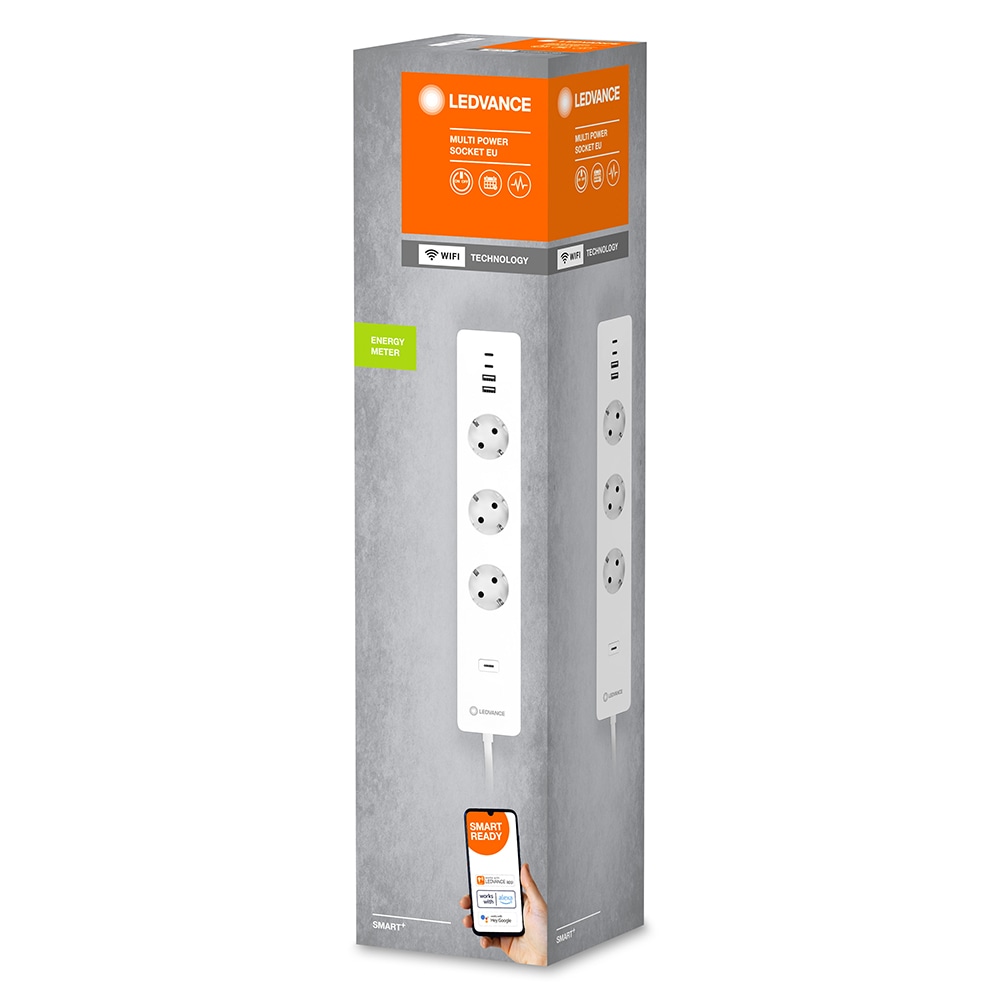 Prelungitor Smart LEDVANCE Smart+, 3 prize, 2 USB-A, 2 USB-C, 1.5m, intrerupator, alb