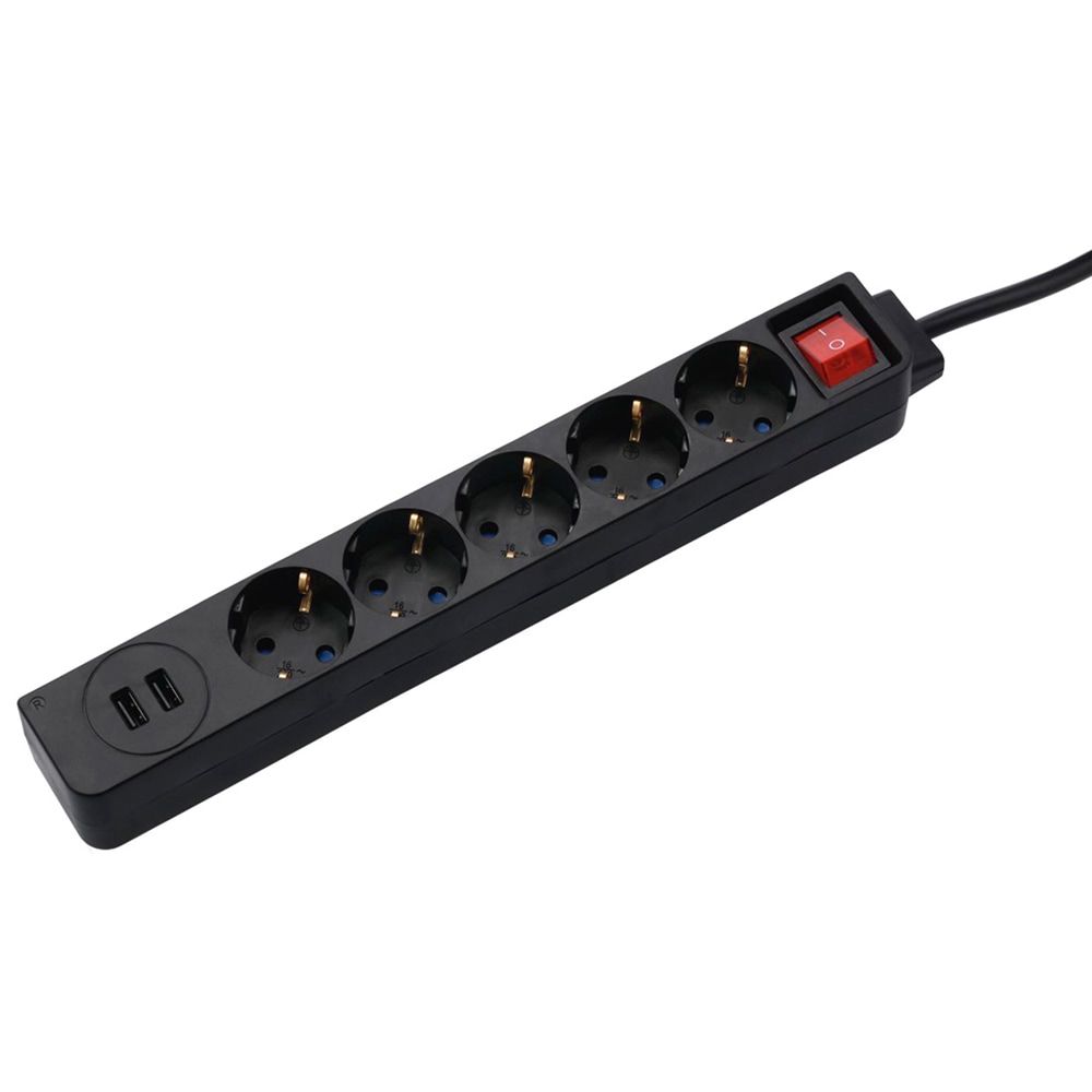 Prelungitor HAMA 9137351, 5 prize Schuko, 1.4m, 2 x USB, negru