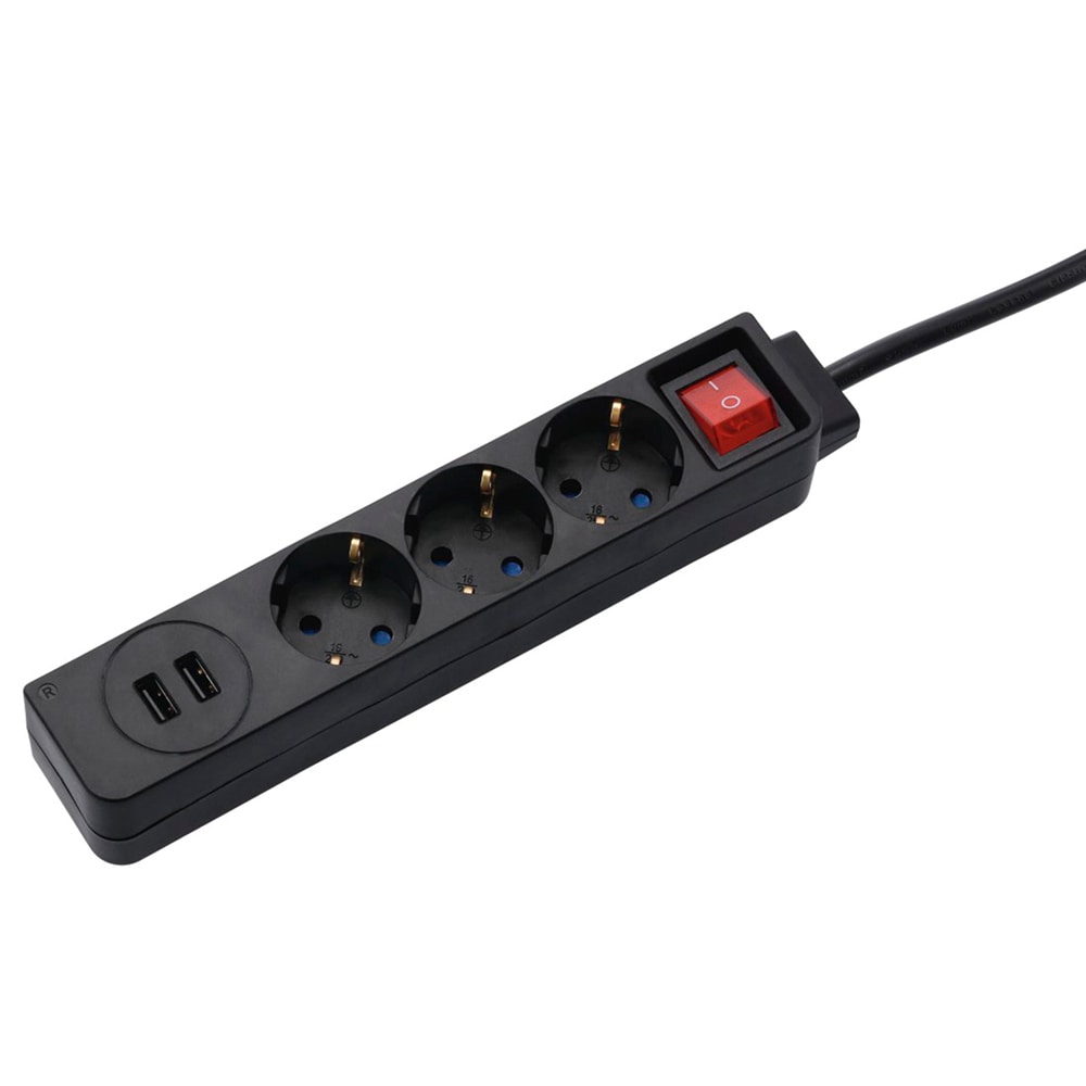 Prelungitor HAMA 9137353, 3 prize Schuko, 1.4m, 2 x USB, negru
