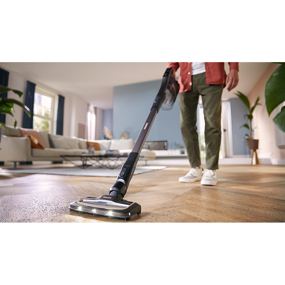 Aspirator vertical PHILIPS AquaTrio Seria 9000 XW9465/11, 0.84l, 25.2V, autonomie max 90 min, PowerCyclone Aqua, negru-alb