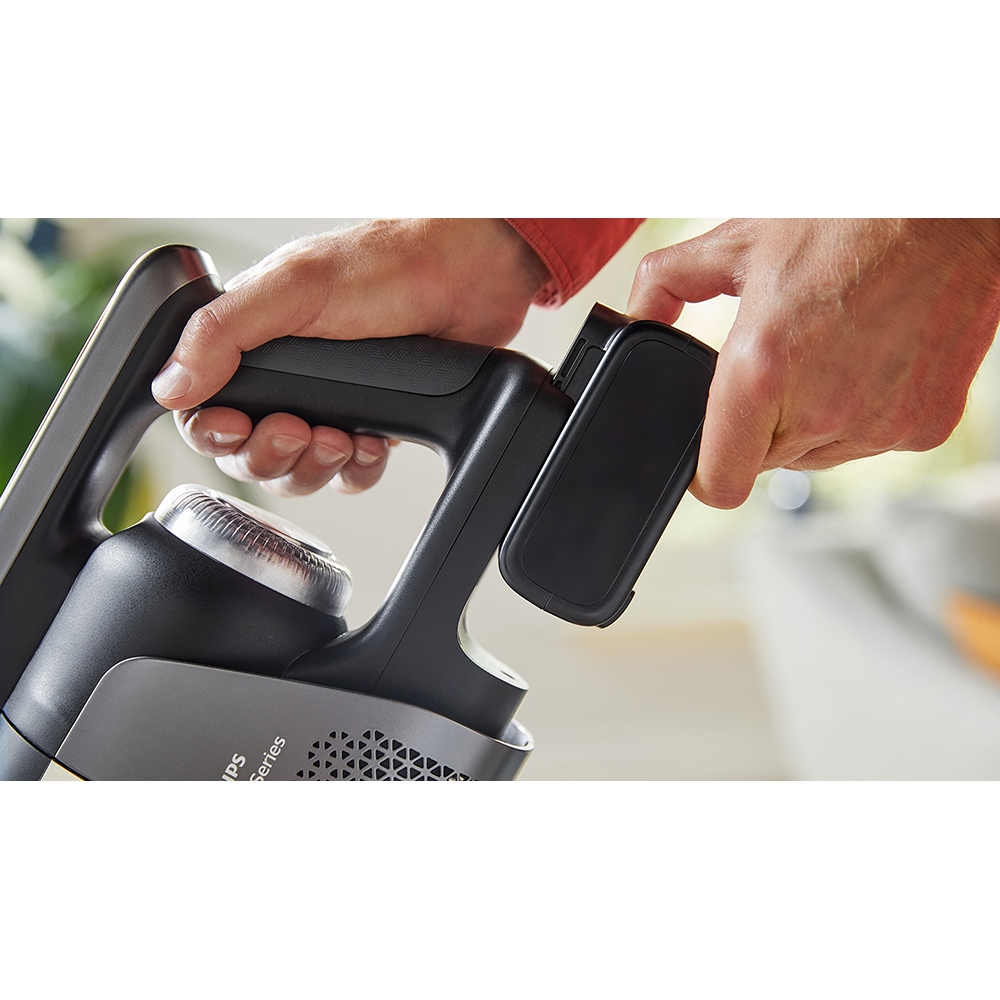 Aspirator vertical PHILIPS AquaTrio Seria 9000 XW9465/11, 0.84l, 25.2V, autonomie max 90 min, PowerCyclone Aqua, negru-alb