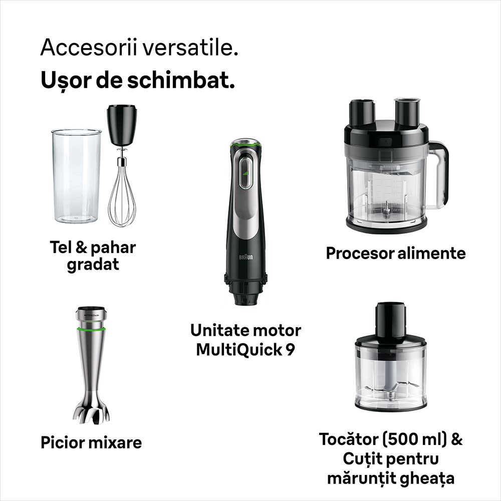 Mixer vertical BRAUN MQ9195XLI, 2l, 1200W, viteza variabila, negru-argintiu