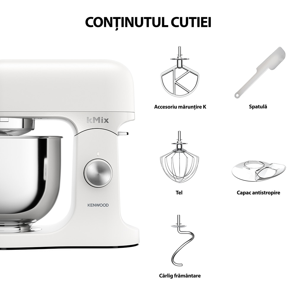 Robot de bucatarie KENWOOD kMiX KMX751AWH, vas 5l, 1000W, 6 trepte viteza, alb