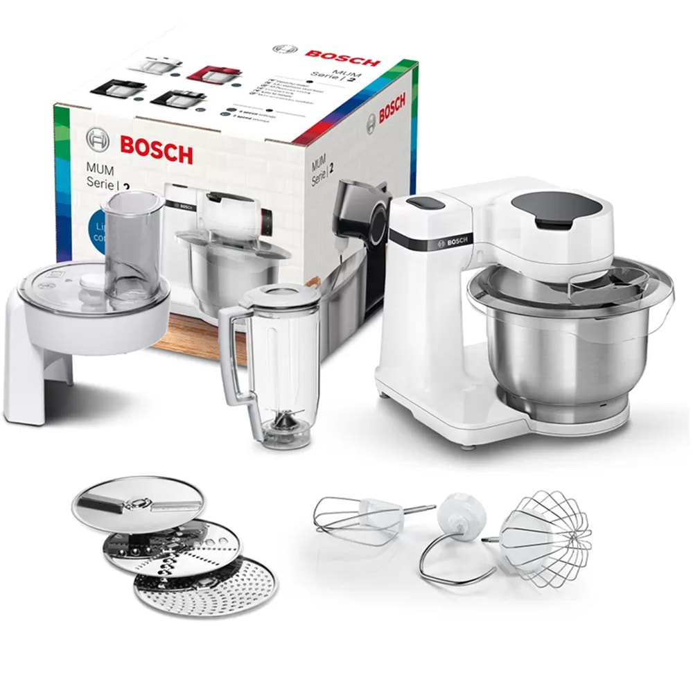 Robot de bucatarie BOSCH MUMS2EW20, vas 3.8l, 700W, 4 trepte viteza, alb-argintiu