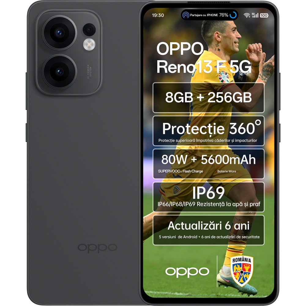Telefon OPPO Reno13 F 5G, 256GB, 8GB RAM, Dual SIM, Graphite Grey