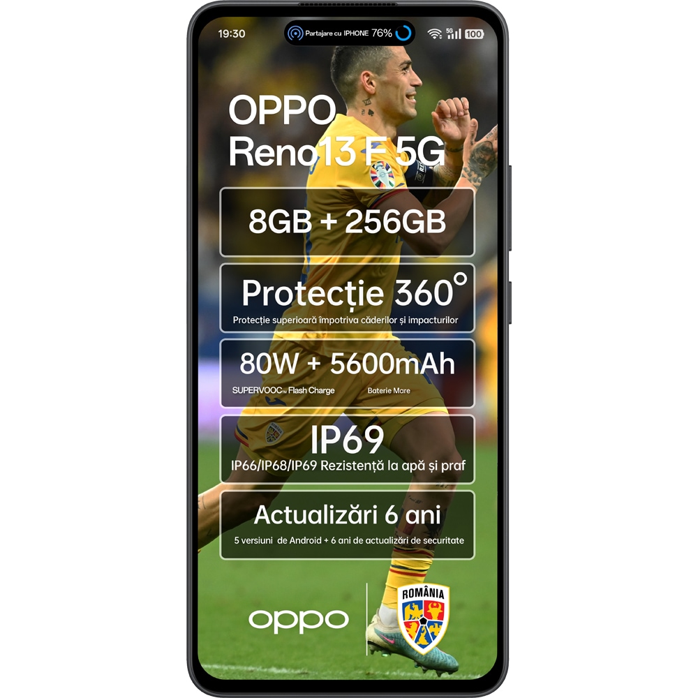 Telefon OPPO Reno13 F 5G, 256GB, 8GB RAM, Dual SIM, Graphite Grey