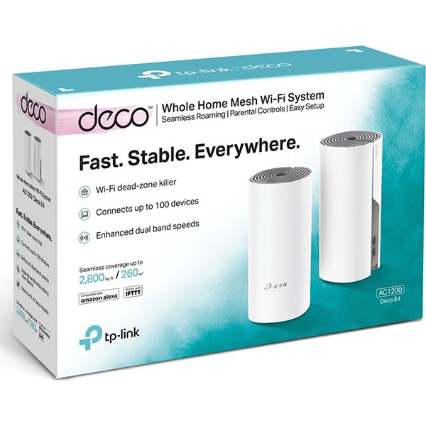 Sistem Wireless Mesh TP-LINK Deco E4, Dual Band 300 + 867 Mbps, 2 buc, alb