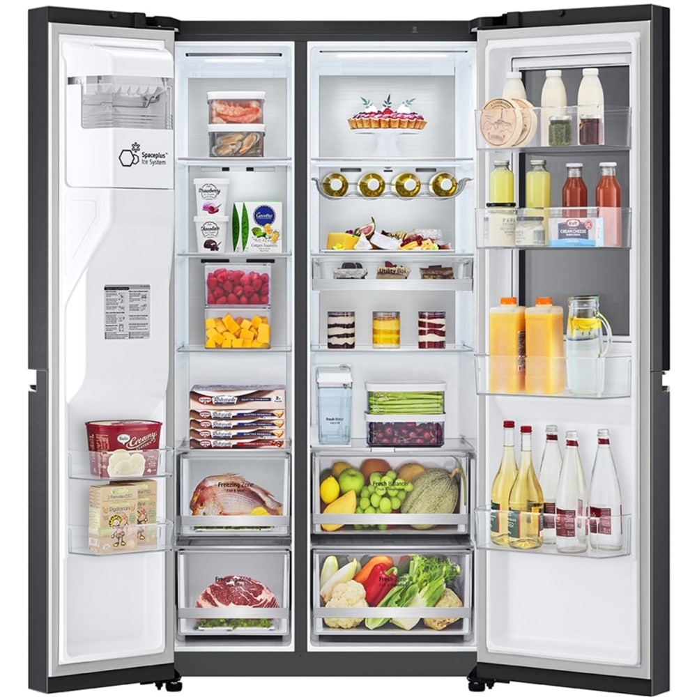 Side by Side LG GSXV91MCAE, No Frost, InstaView, 635 l, H 179 cm, Clasa E, Dozator apa, negru