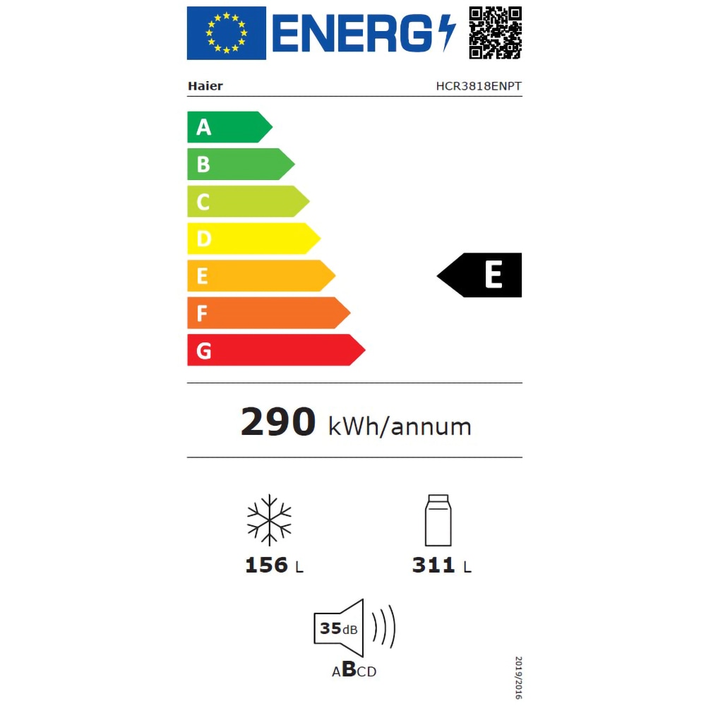 Side by Side HAIER HCR3818ENPT, No Frost, 467 l, H 182 cm, Clasa E, negru