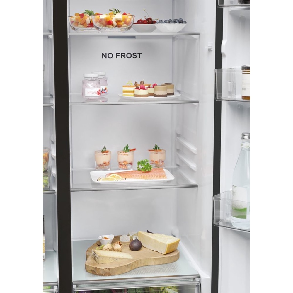Side by Side HAIER HSR5918DIPB, No Frost, 511 l, H 177 cm, Clasa D, Dozator apa, negru
