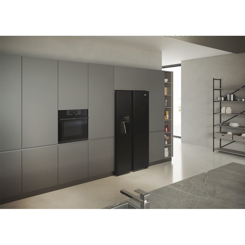 Side by Side HAIER HSR5918DIPB, No Frost, 511 l, H 177 cm, Clasa D, Dozator apa, negru