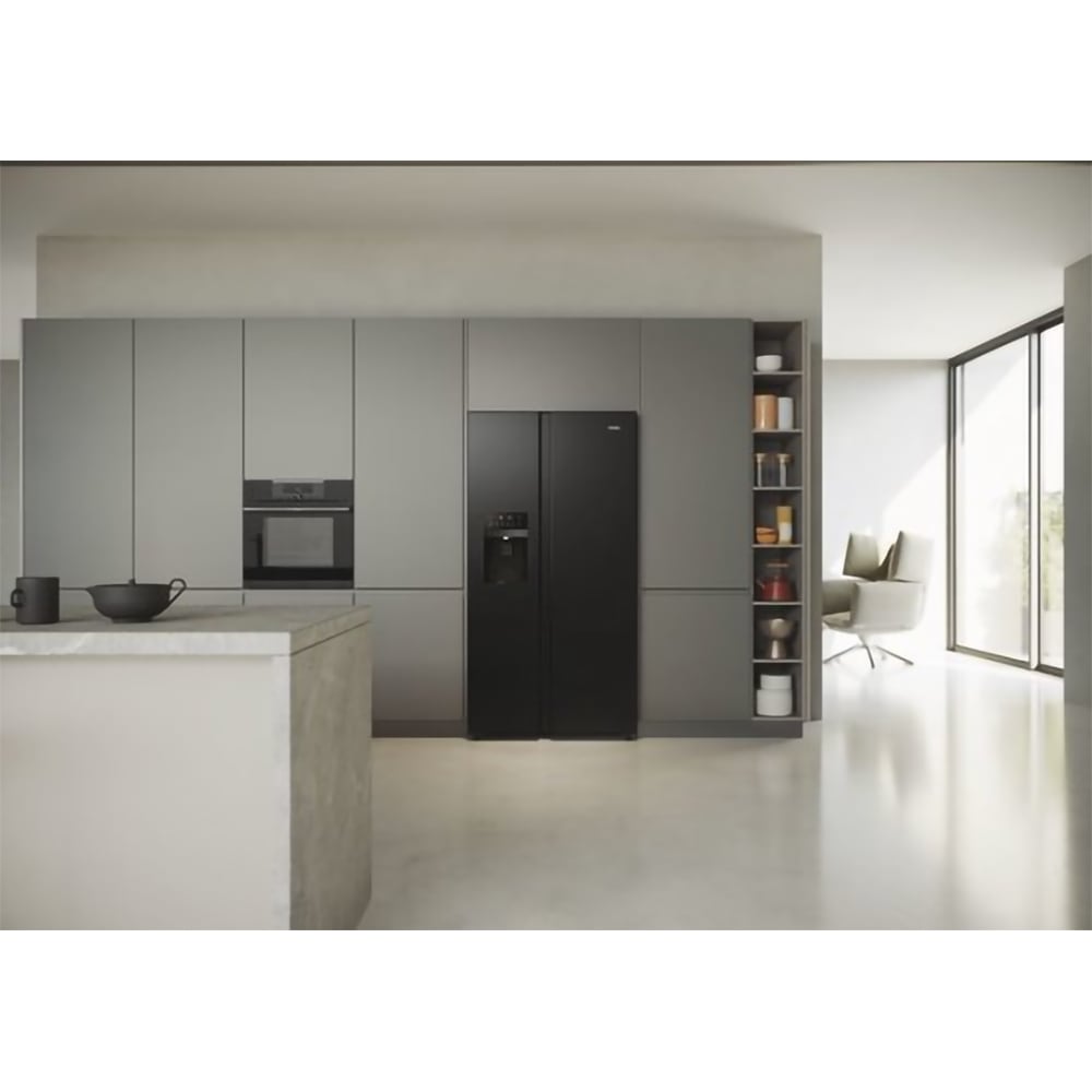 Side by Side HAIER HSR5918DIPB, No Frost, 511 l, H 177 cm, Clasa D, Dozator apa, negru