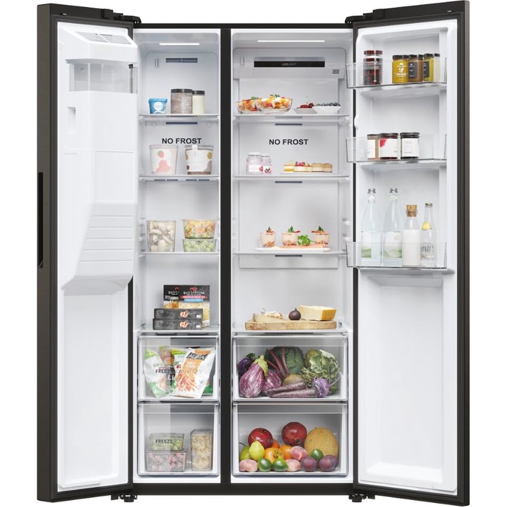 Side by Side HAIER HSR5918DIPB, No Frost, 511 l, H 177 cm, Clasa D, Dozator apa, negru