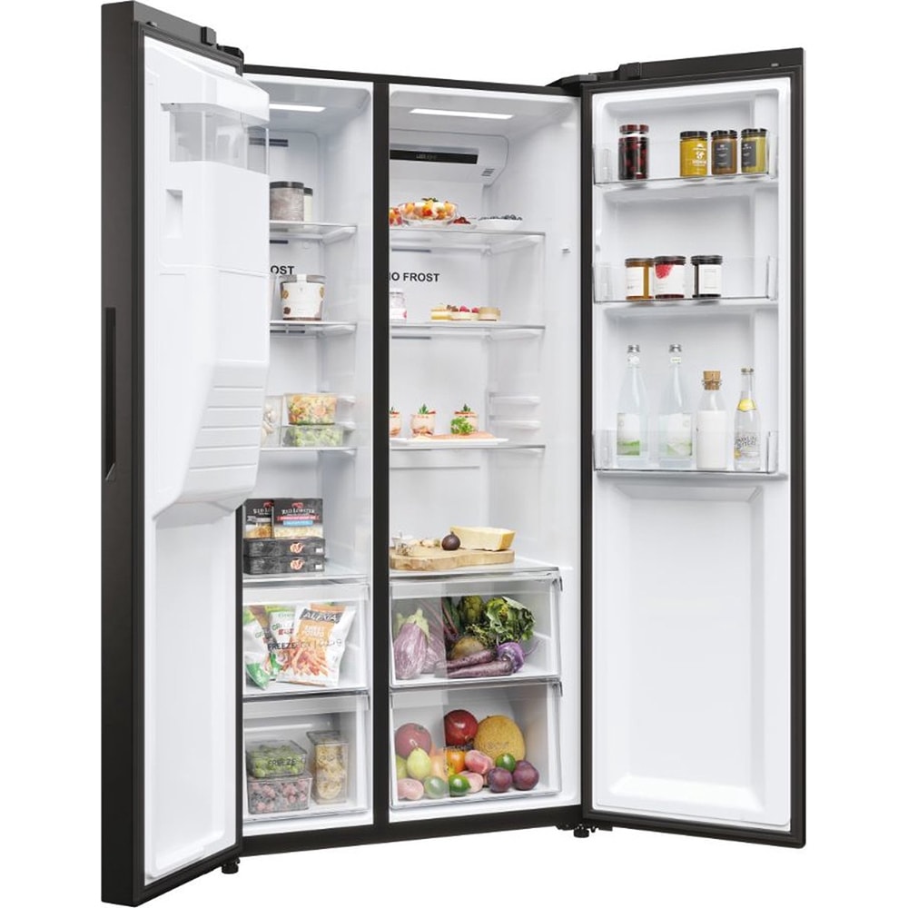 Side by Side HAIER HSR5918DIPB, No Frost, 511 l, H 177 cm, Clasa D, Dozator apa, negru