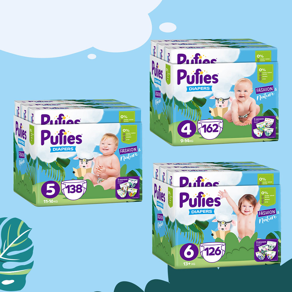 Scutece PUFIES Fashion&Nature Maxi nr 4, Unisex, 9-14 kg, 162 buc