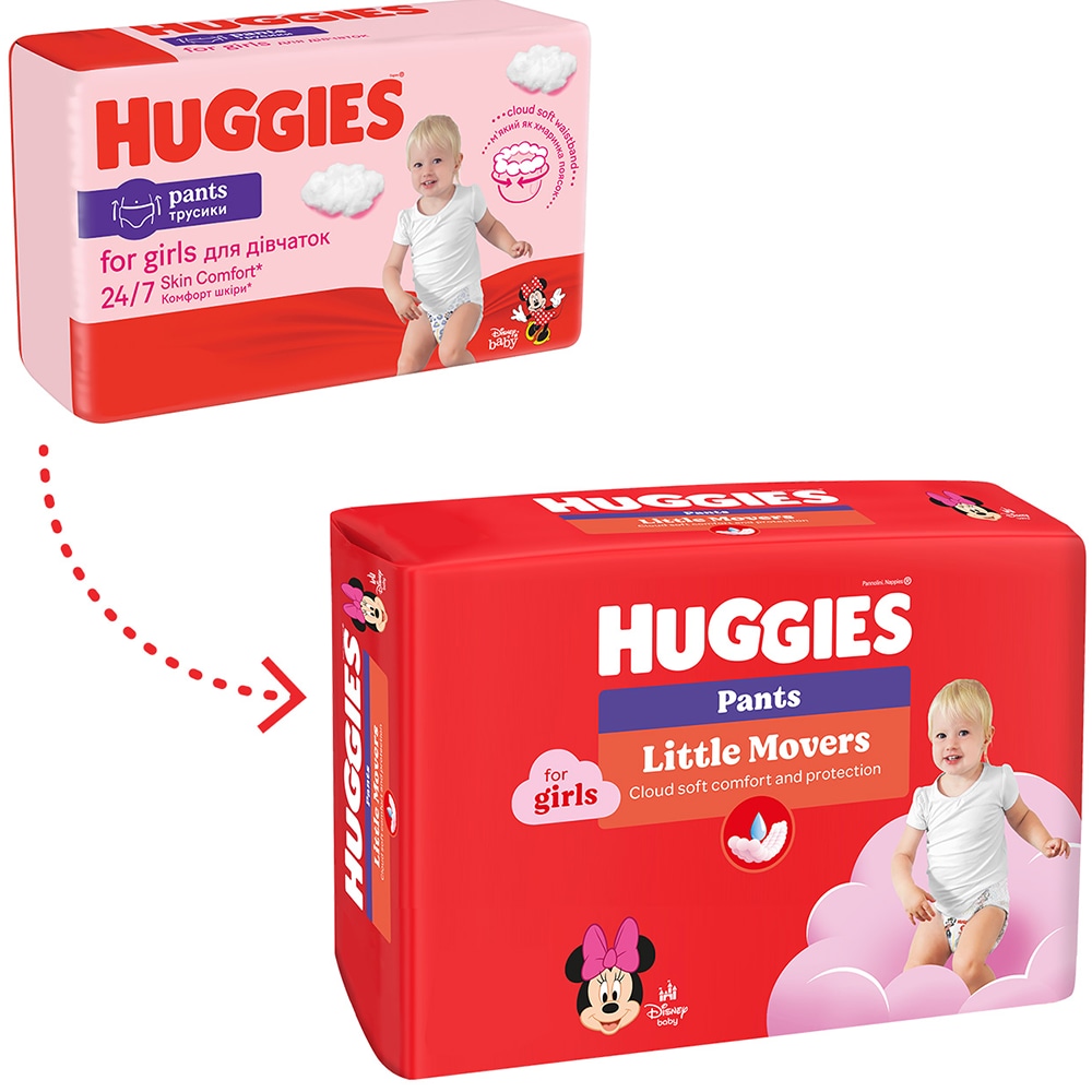 Scutece chilotel HUGGIES Little Movers nr 5, Fata, 12-17 kg, 96 buc