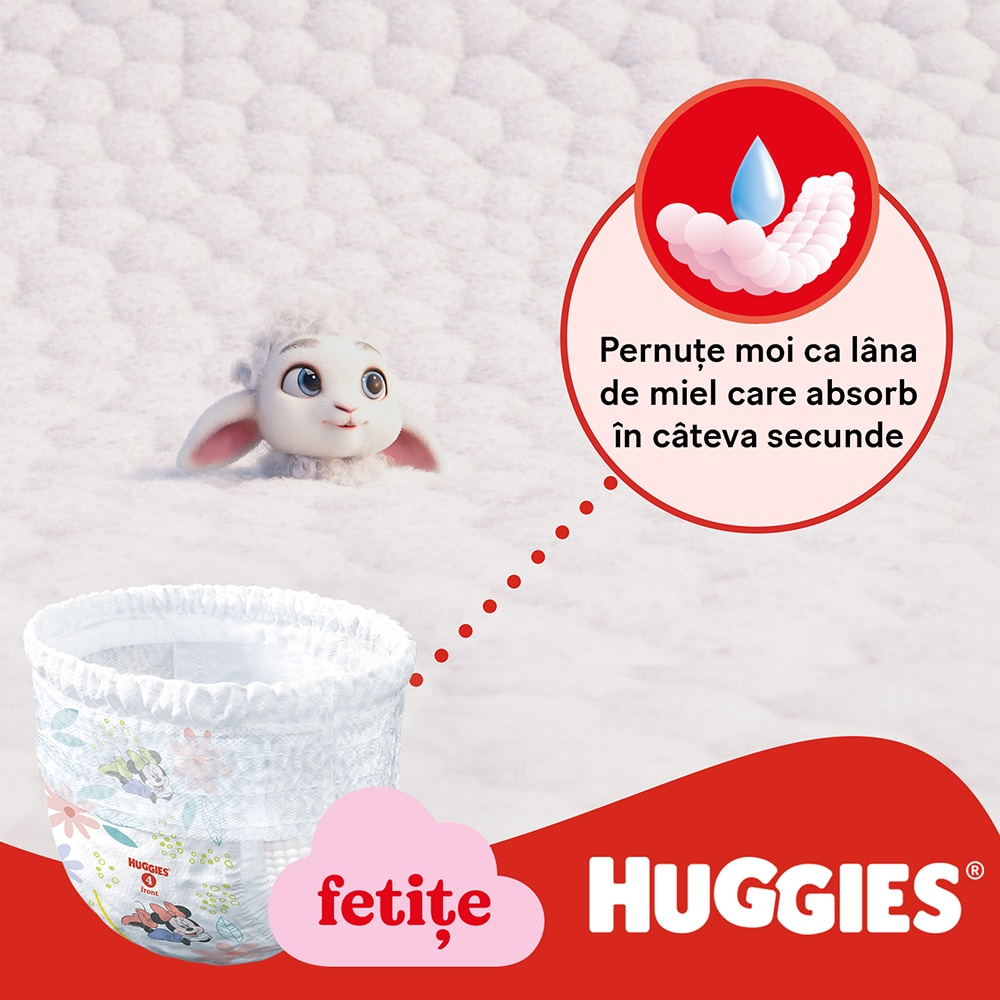 Scutece chilotel HUGGIES Little Movers nr 5, Fata, 12-17 kg, 96 buc