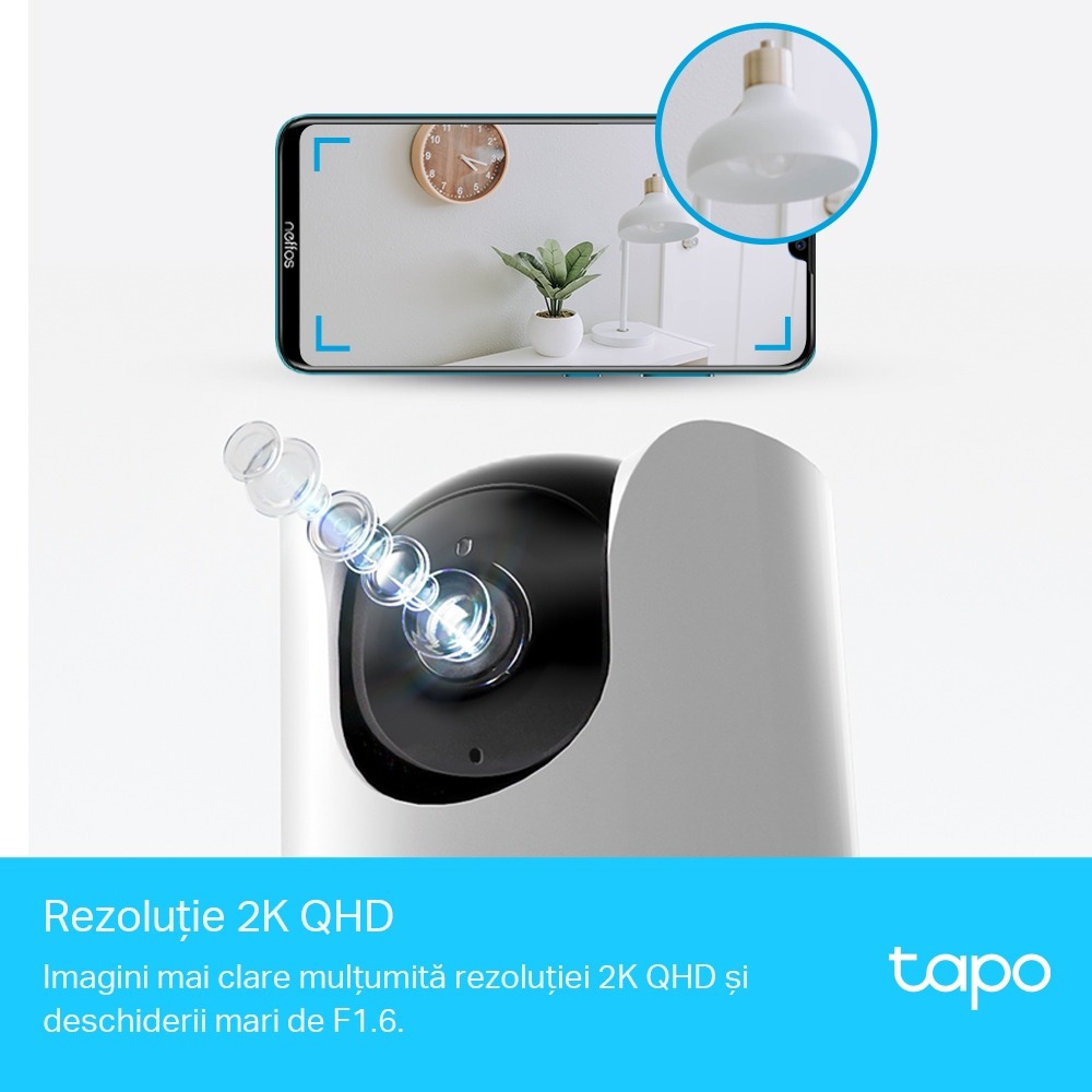 Camera IP Wireless interior TP-LINK Tapo C225, 4MP, QHD 1440P, IR, Night Vision, Alb