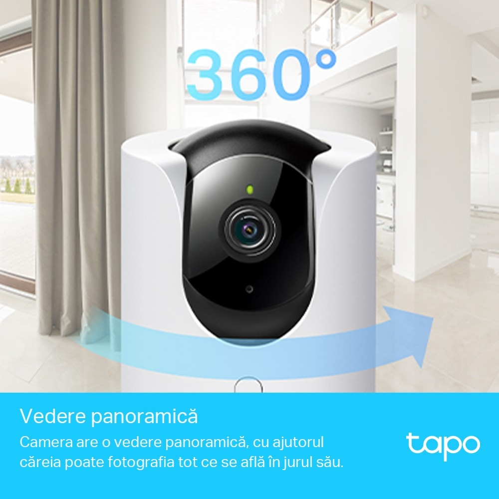 Camera IP Wireless interior TP-LINK Tapo C225, 4MP, QHD 1440P, IR, Night Vision, Alb