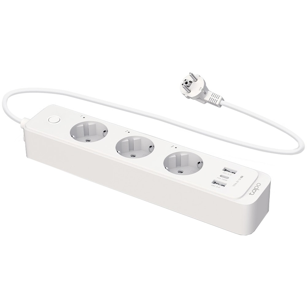 Prelungitor smart cu protectie TP-LINK Tapo P300, 3 prize, 2 x USB-A, 1 x USB-C, alb