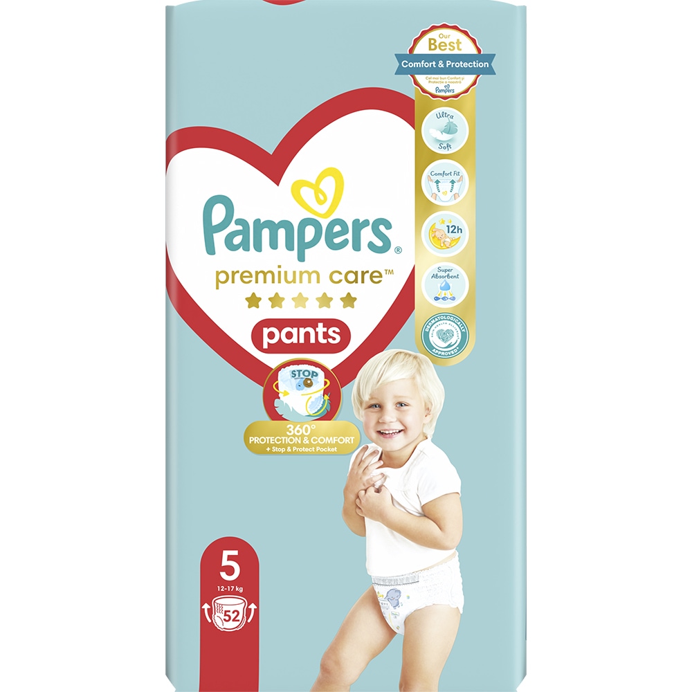 Scutece chilotel PAMPERS Premium Care Pants Mega Box nr 5, Unisex, 12-17 kg, 52 buc