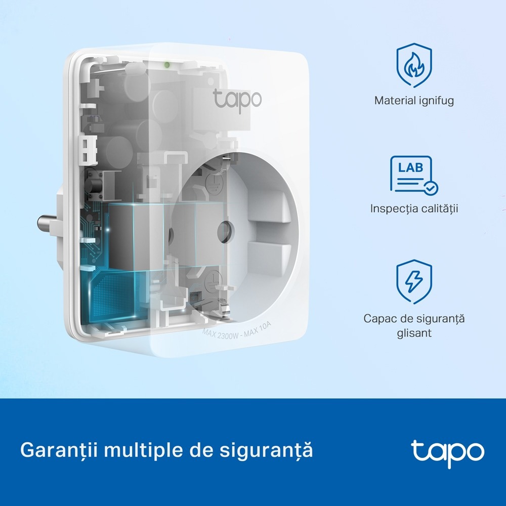 Priza inteligenta TP-LINK Mini TAPO P100M, Wi-Fi, 2300W, 10A, alb