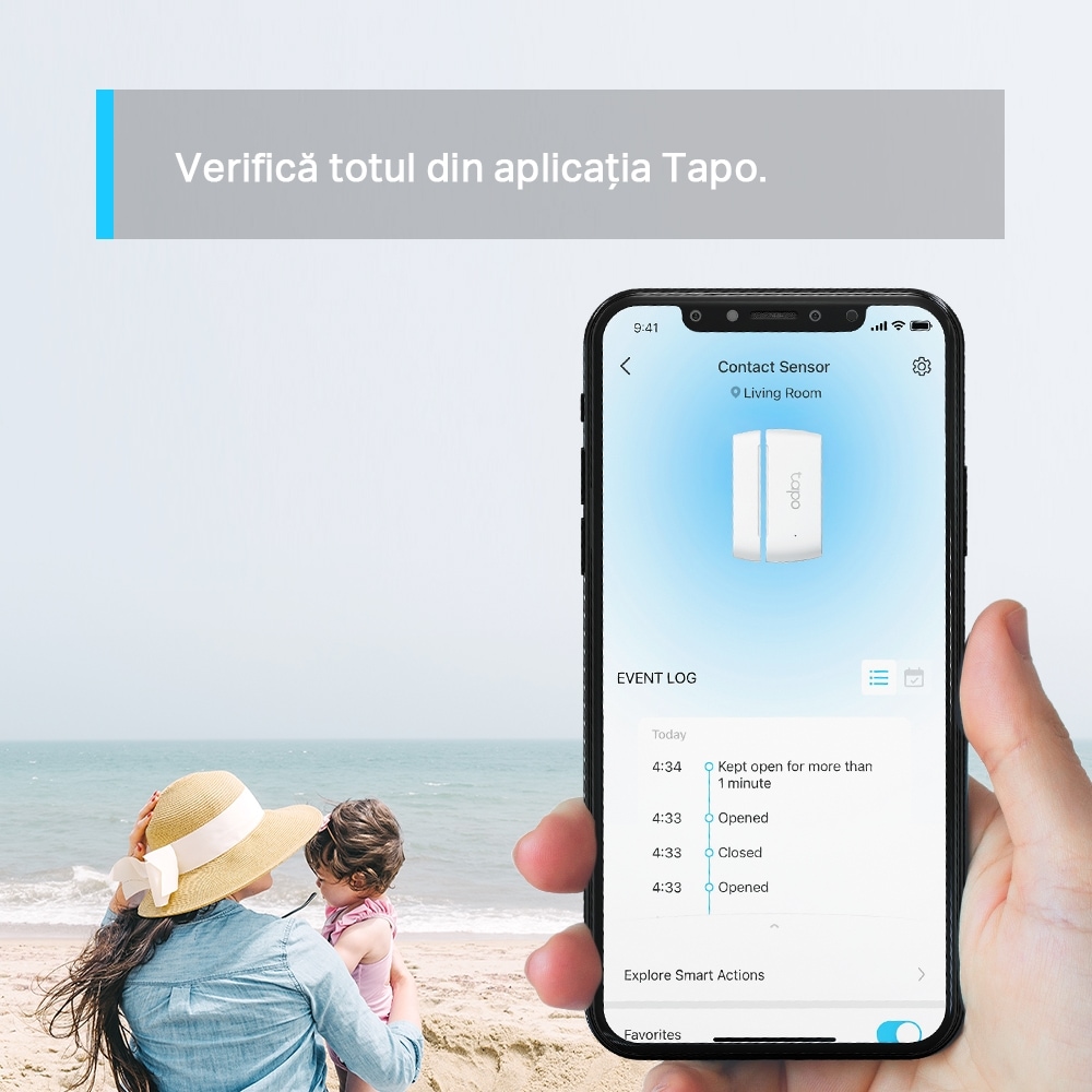 Senzor pentru usa/fereastra TP-LINKTapo T110, programabil, alb
