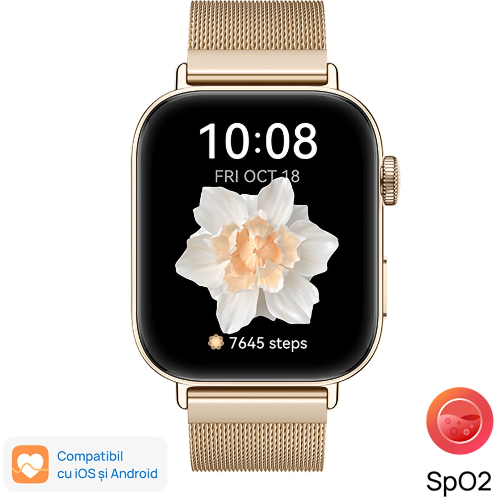 Smartwatch HUAWEI Watch Fit 3, GPS, Android/iOS, Gold Milanese Strap
