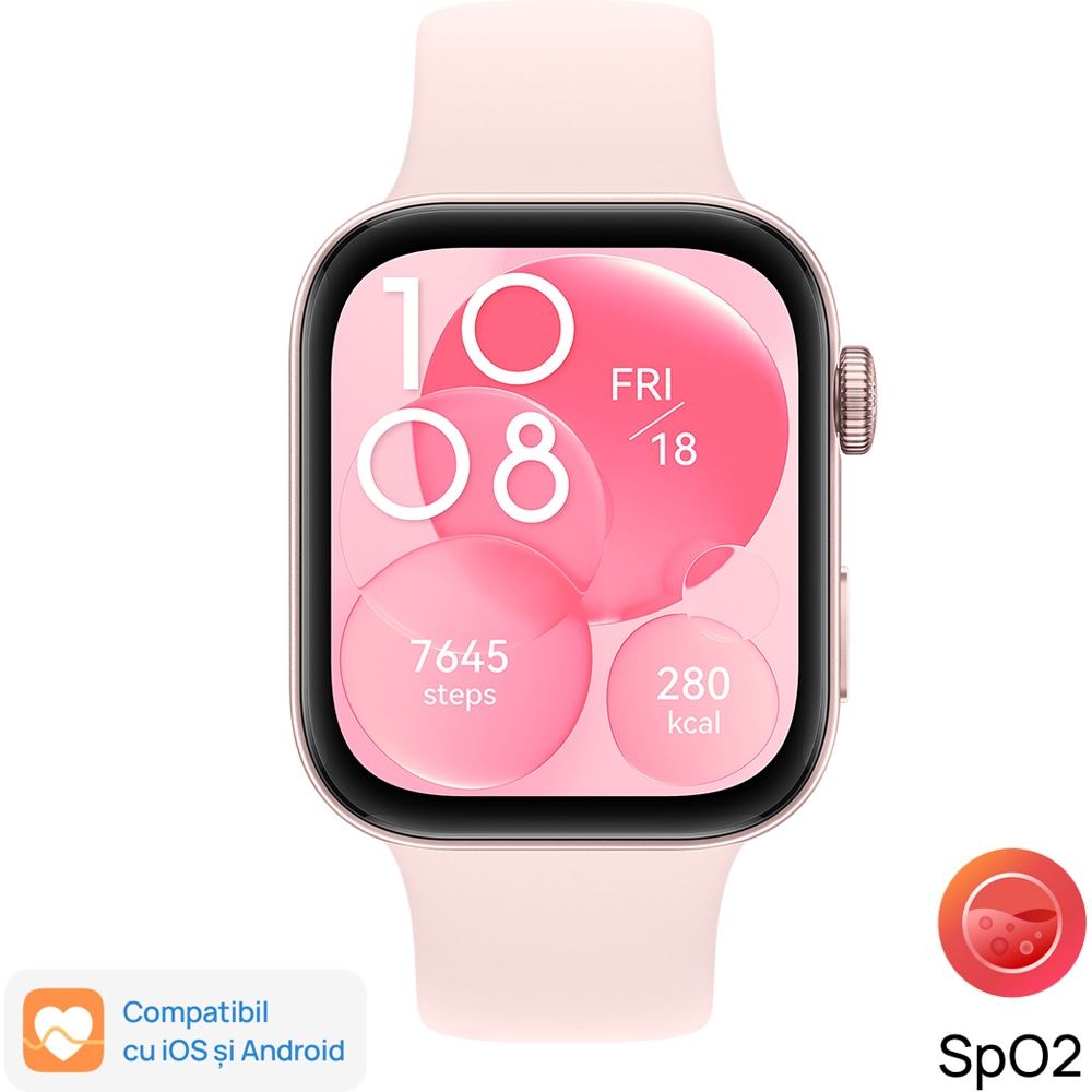 Smartwatch HUAWEI Watch Fit 3, GPS, Android/iOS, Nebula Pink Fluoroelastomer Strap