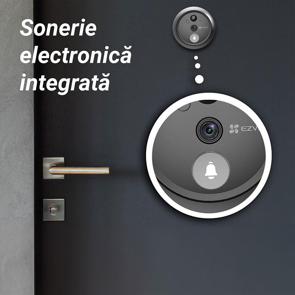 Sonerie video wireless EZVIZ HP4, 2MP, 1080p, IR 3 metri, baterie de 4600 mAh, ecran color de 4,3", unghi larg de 155, negru