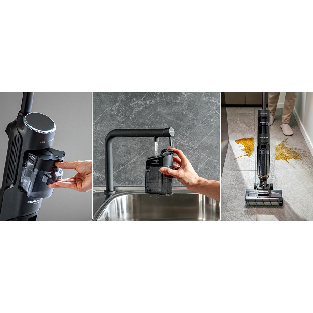 Aspirator vertical cu spalare ROWENTA X-Clean 4 GZ5035WO, 0.73l, 22V, autonomie max 50 min, functie autocuratare, negru