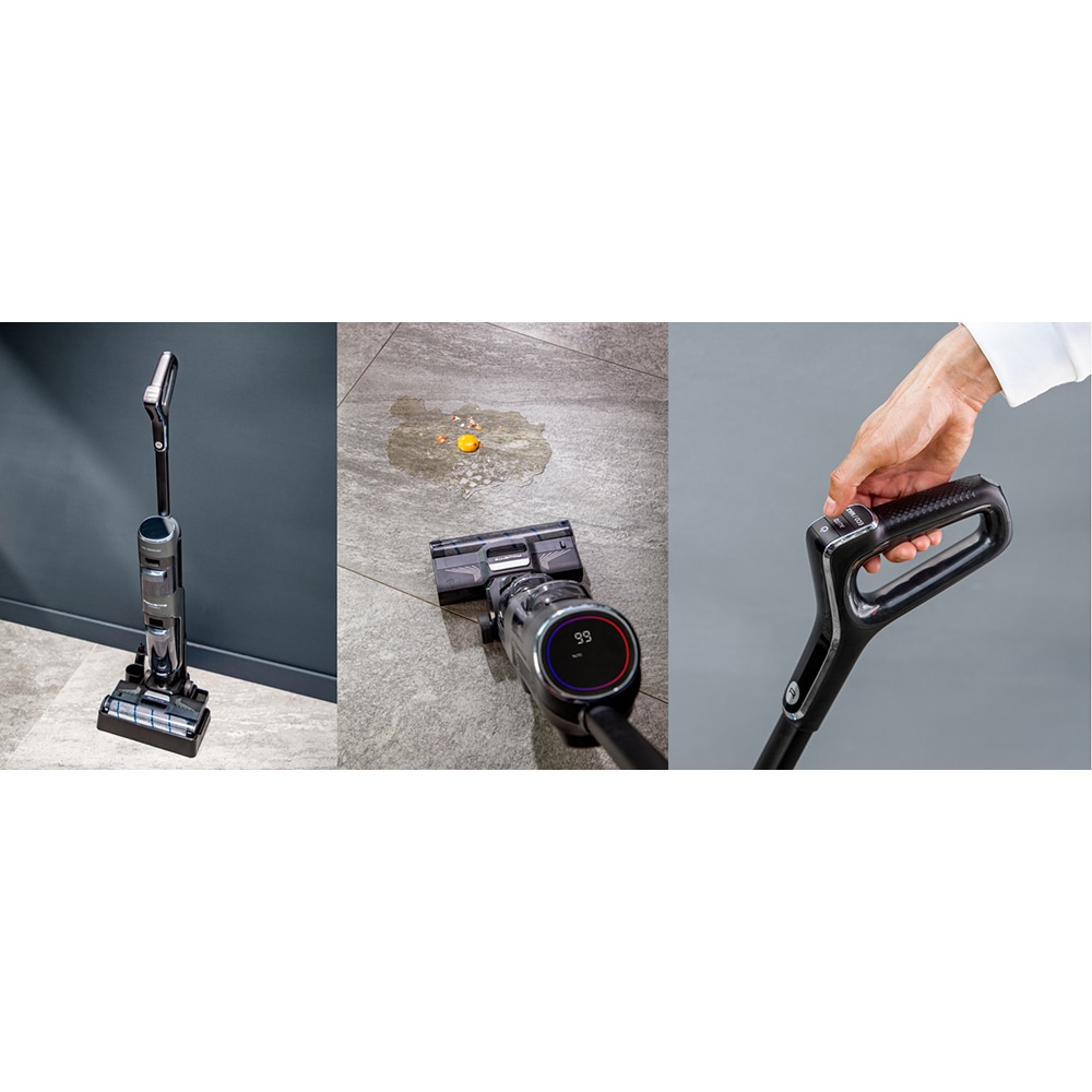 Aspirator vertical cu spalare ROWENTA X-Clean 4 GZ5035WO, 0.73l, 22V, autonomie max 50 min, functie autocuratare, negru