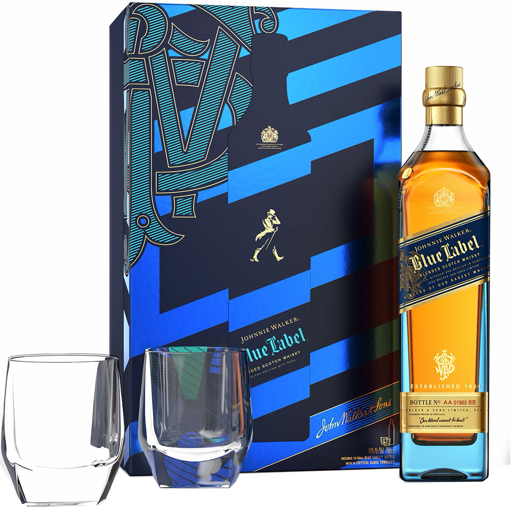 Set Whisky Johnnie Walker Blue, 0.7L + 2 pahare