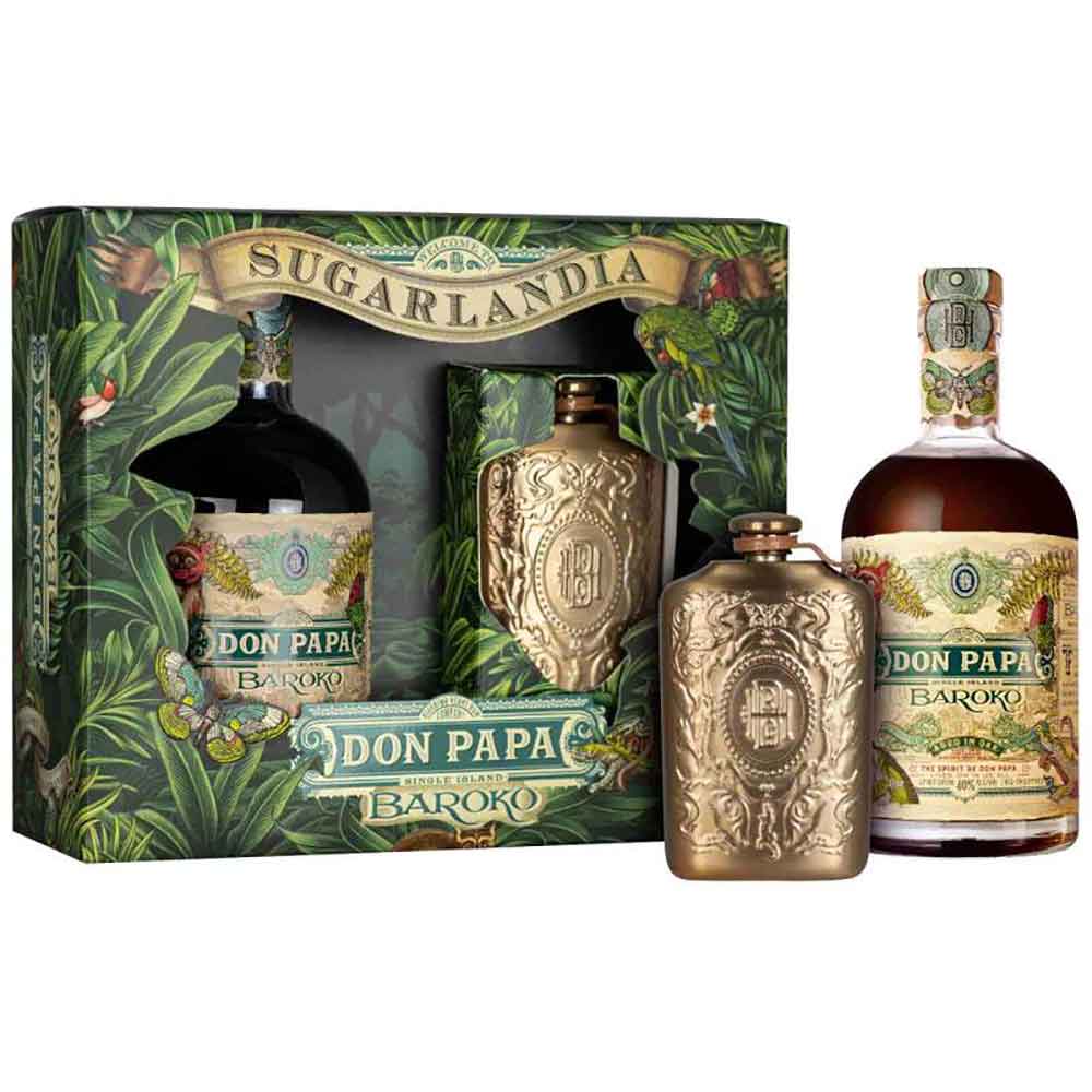 Set Rom Don Papa Baroko Sugarlandia, 0.7L + hipflask