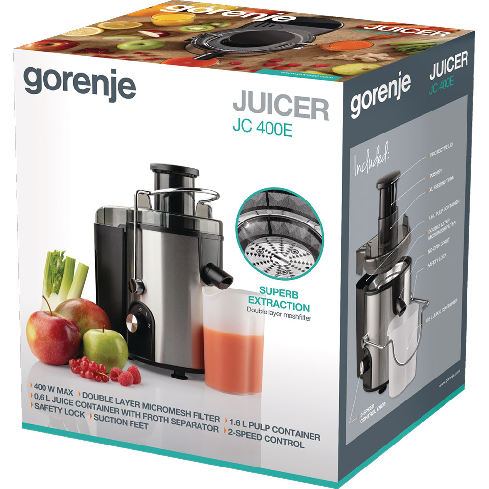 Storcator fructe si legume GORENJE JC400E, 0.6l, 150W, viteza variabila, negru-argintiu