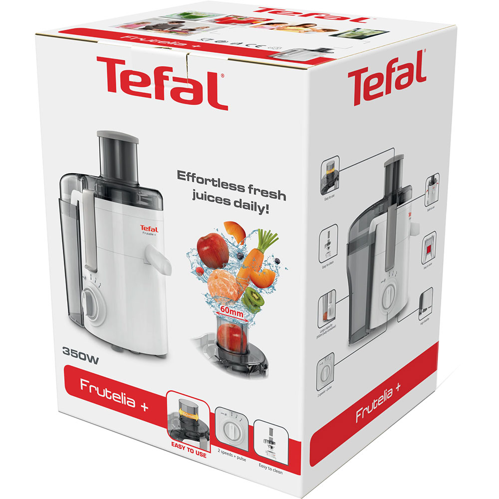 Storcator fructe si legume TEFAL Frutelia+ ZE370138, 350W, 2 trepte viteza, alb-gri