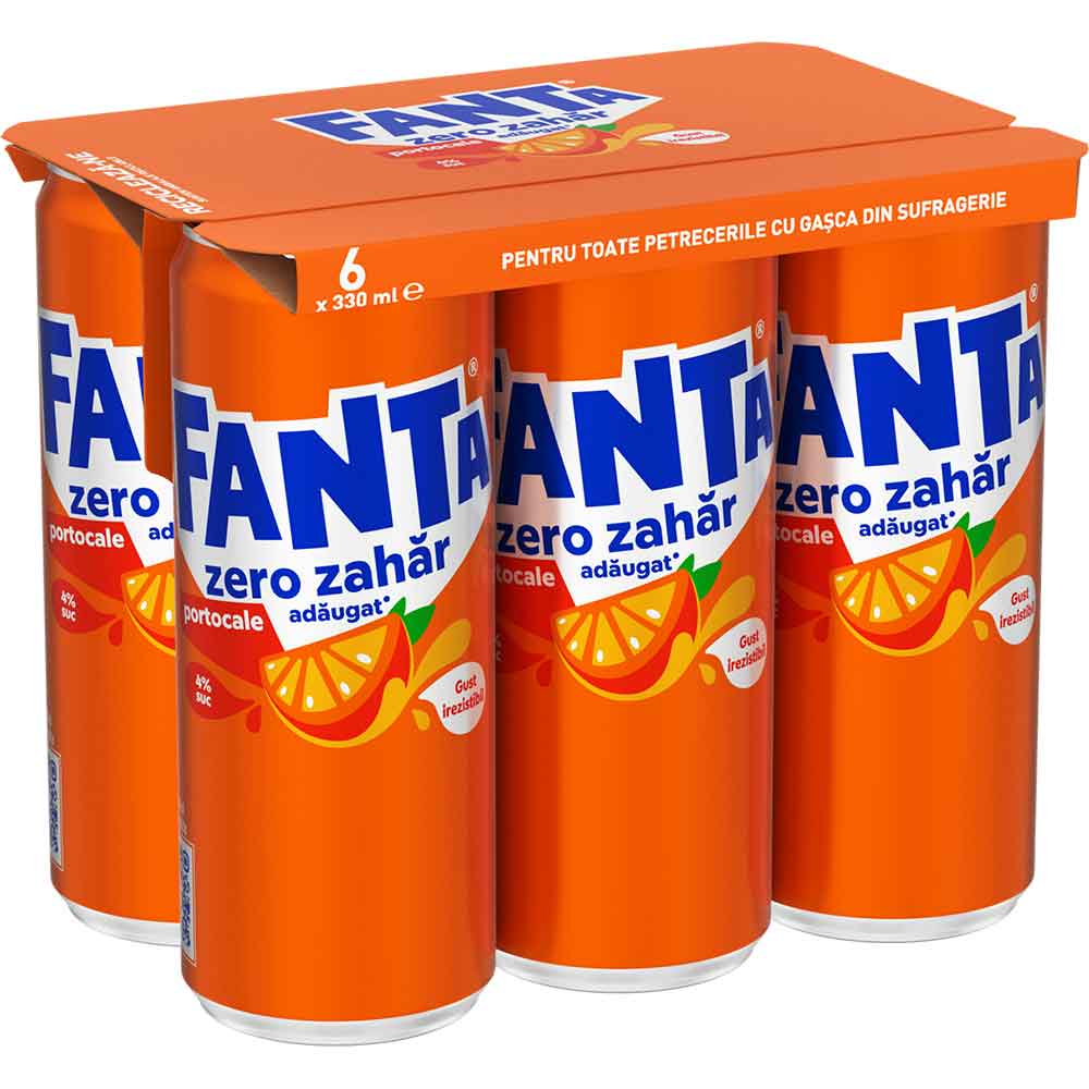 Bautura racoritoare carbogazoasa FANTA Orange Zero Zahar bax 0.33L x 6 doze