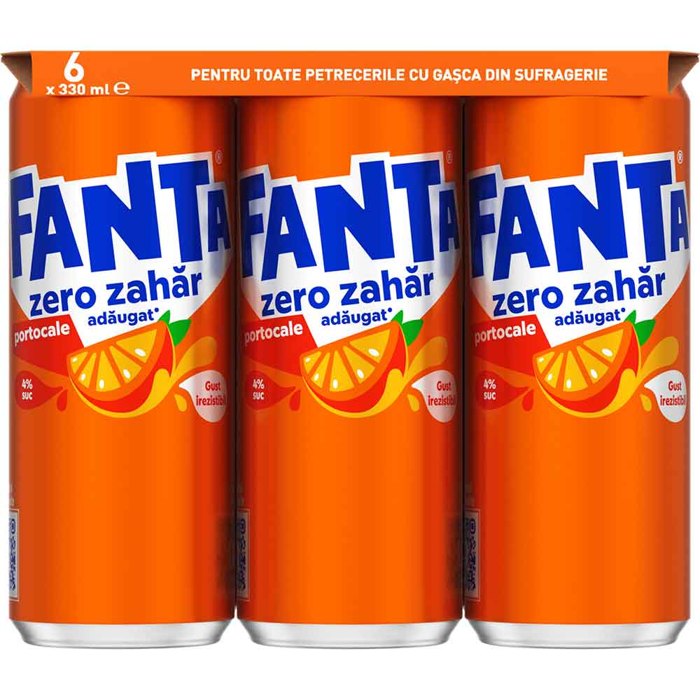 Bautura racoritoare carbogazoasa FANTA Orange Zero Zahar bax 0.33L x 6 doze